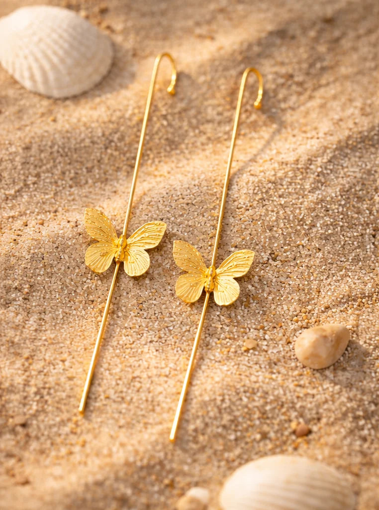 Butterfly bloom handmade ear cuffs with gold butterfly charms