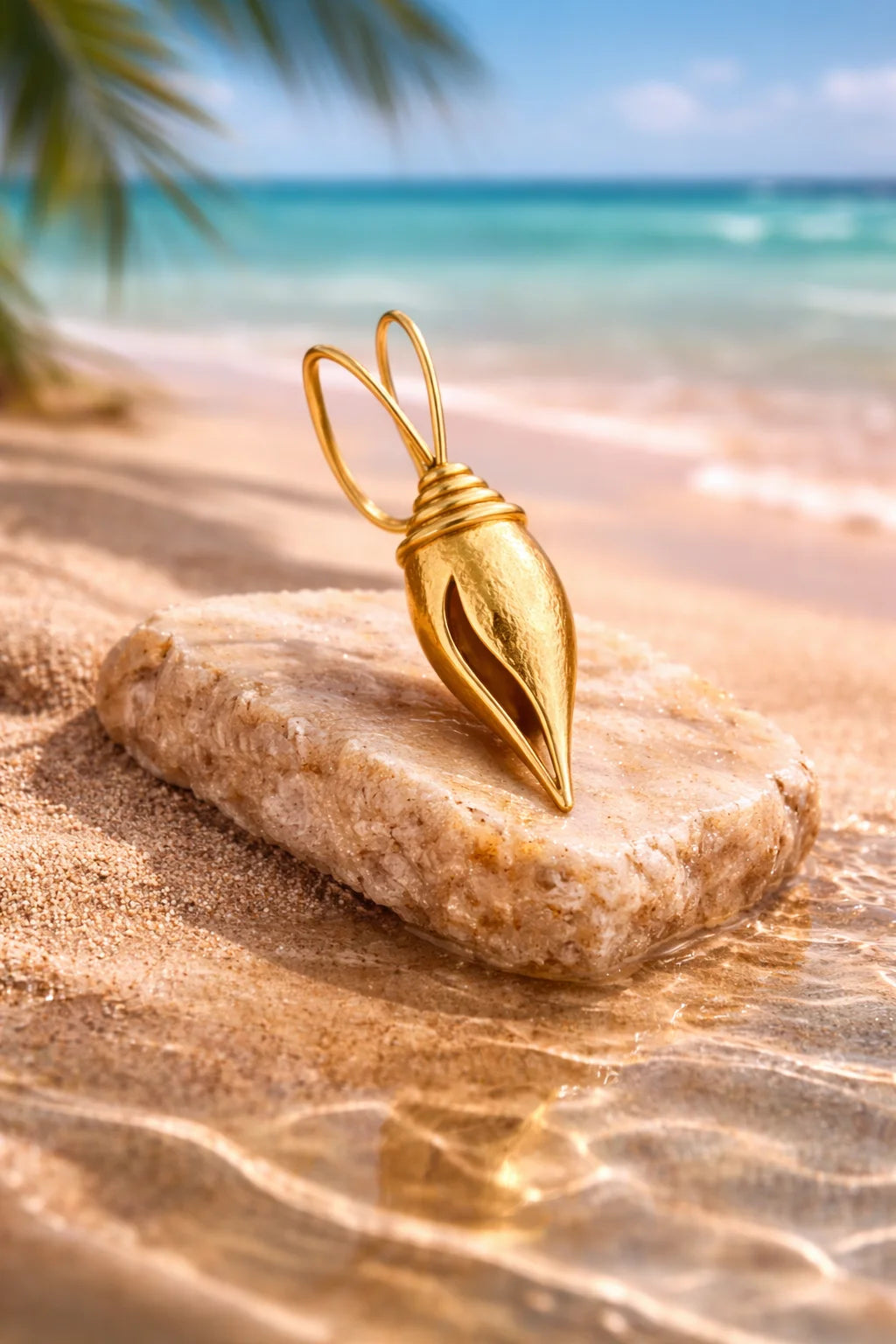 Gold teardrop ear cuff with open top and textured ridges