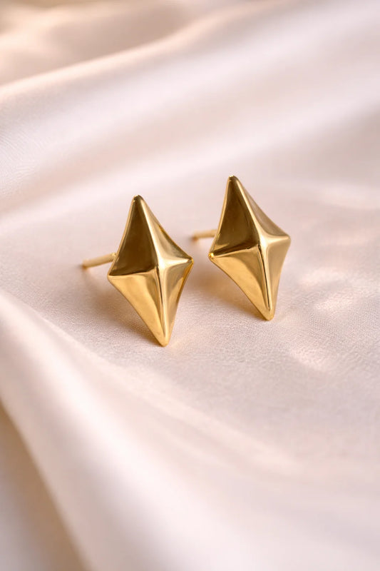 Rhombusy earrings, gold-tone rhombus stud with sharp pointed design