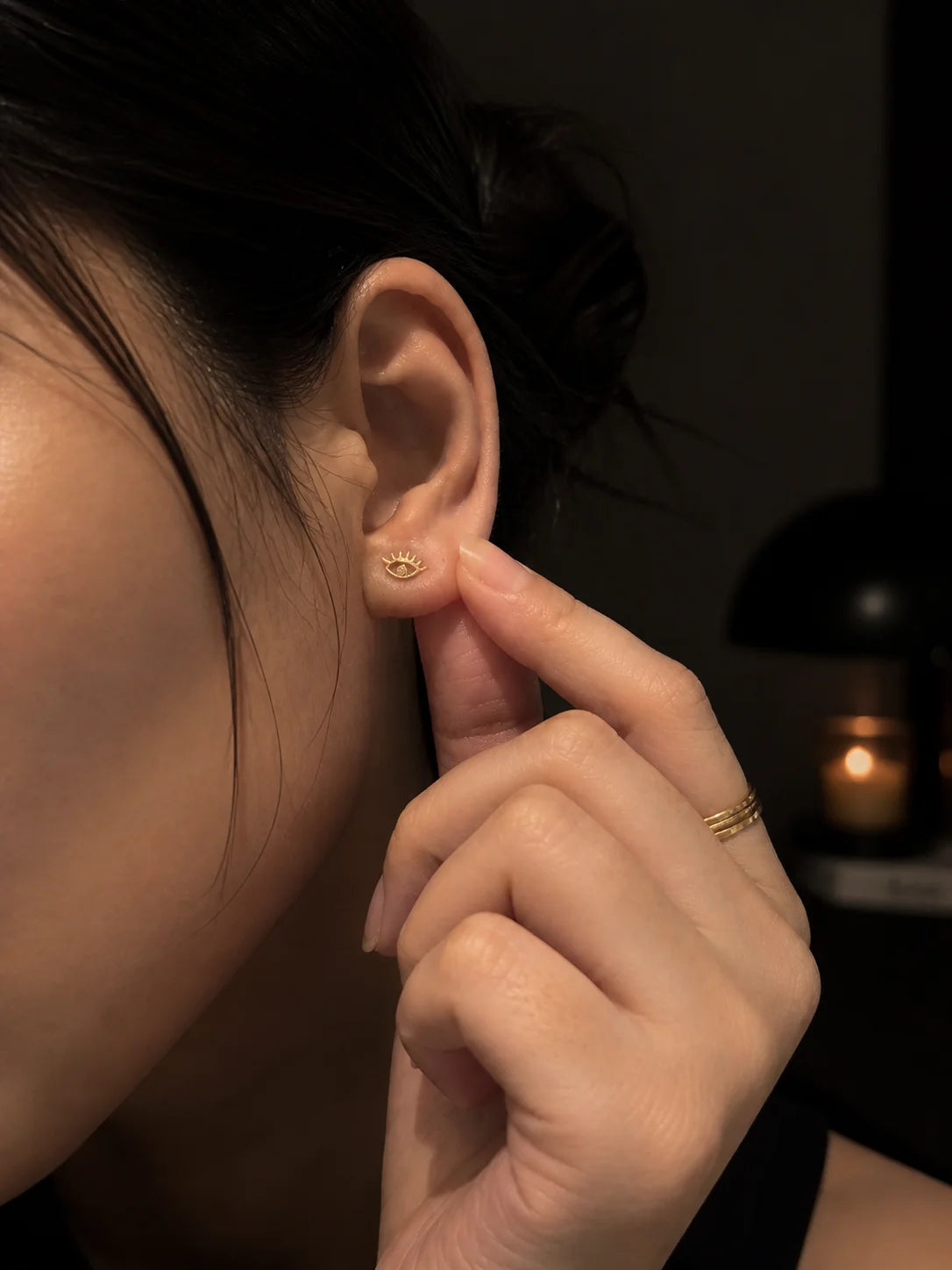 18K gold-plated eye-shaped stud earrings, gold tone