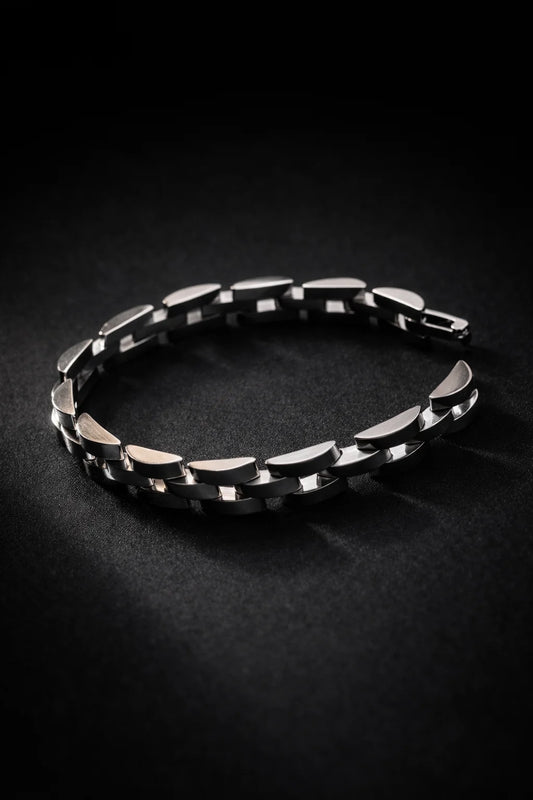 Silver chunky chain kada bracelet with oval link segments