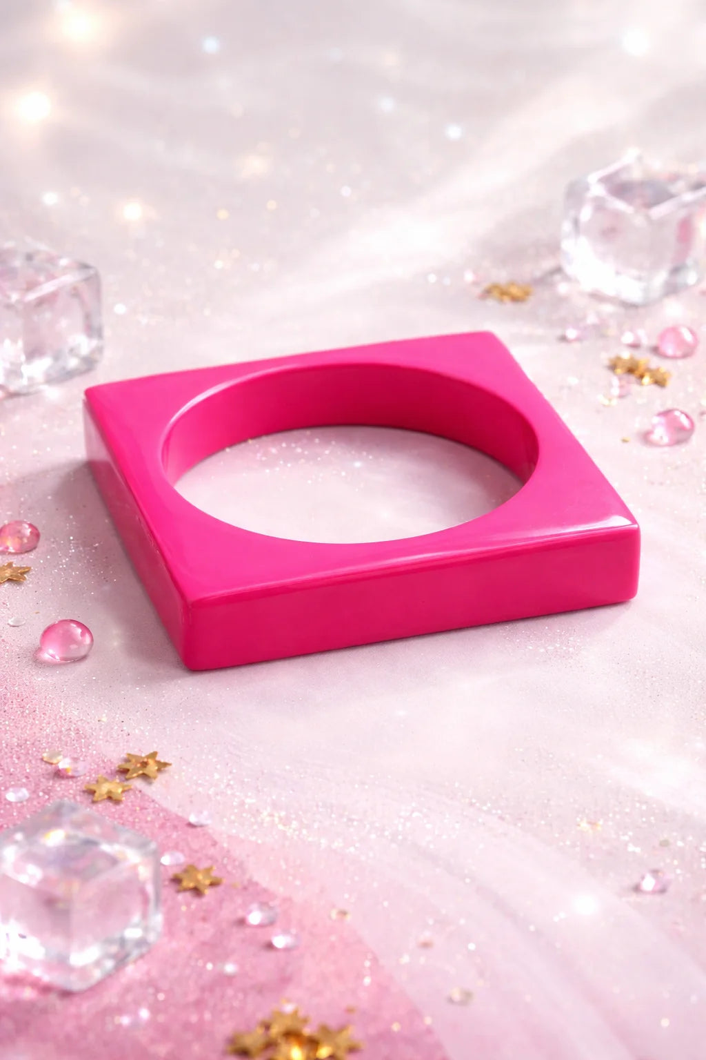 Neon pink wooden kada bangle with open center, square profile