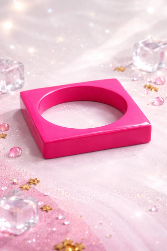 Neon pink wooden kada bracelet with square profile opening