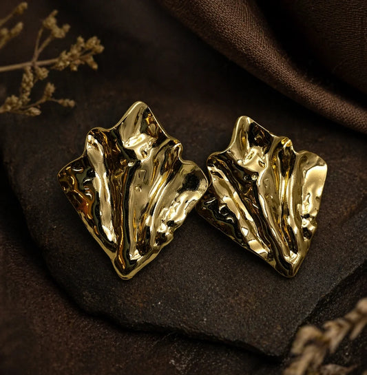 Gold-plated stud earrings with melted, irregular geometric design