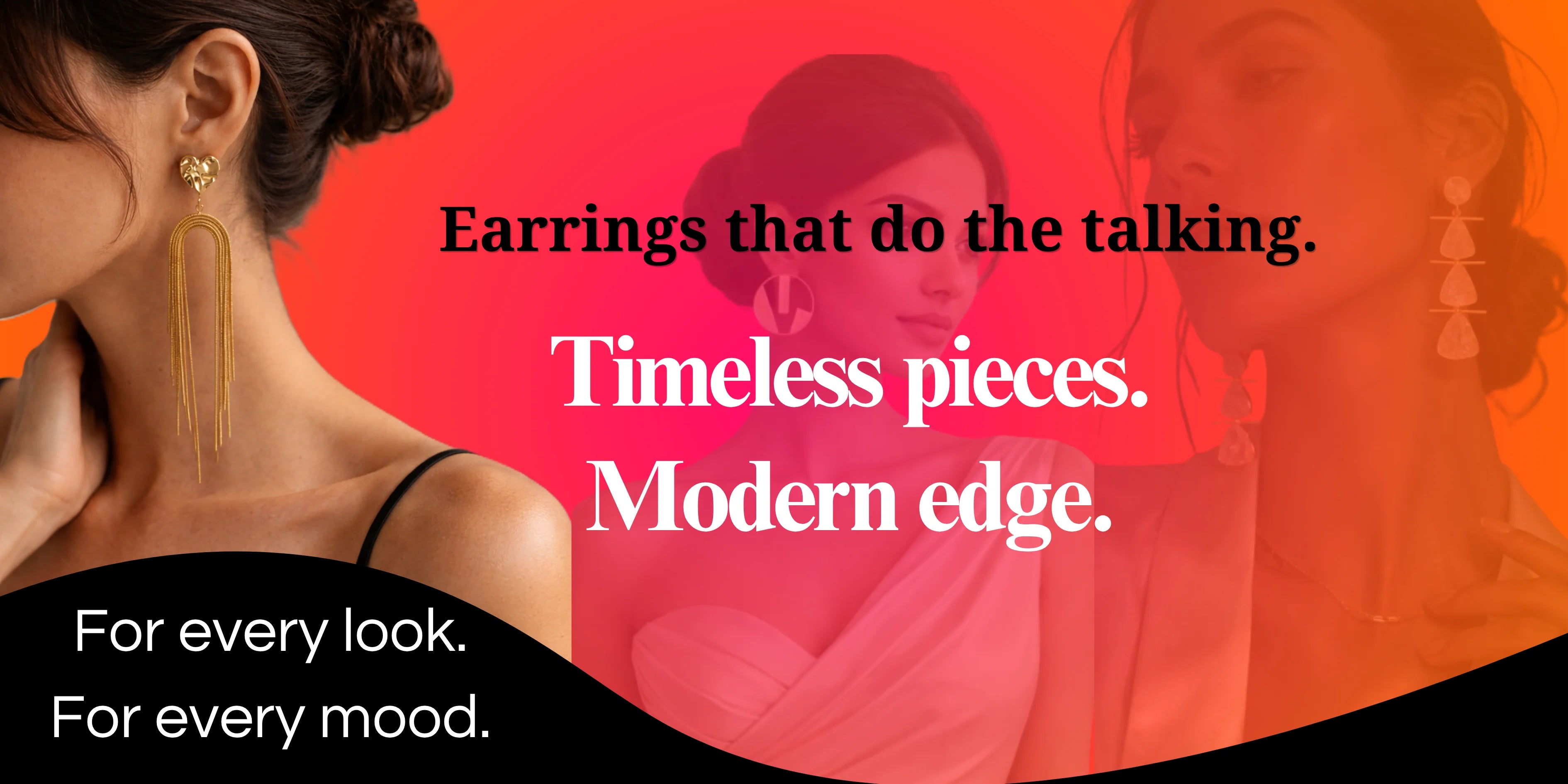 Earrings collection including studs hoops and statement styles