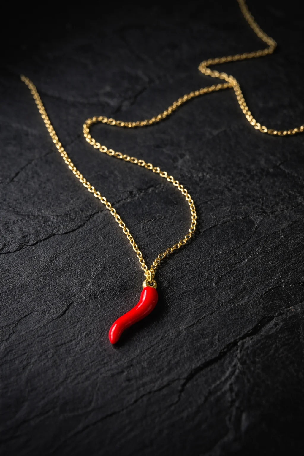 Red chili pendant Mirchi necklace with fine gold-tone chain
