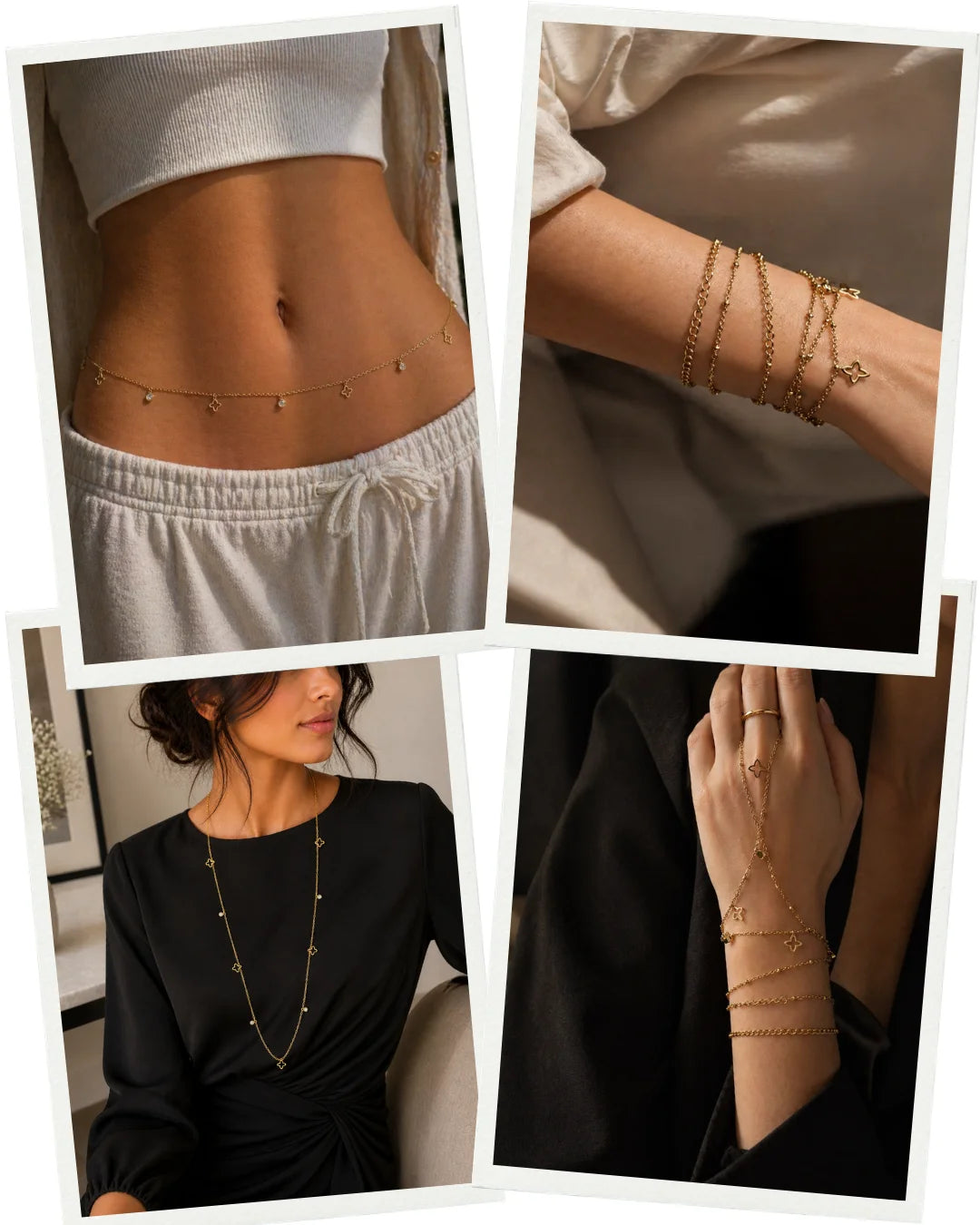 Gold-plated waist chain with dangling star charms and small bead links