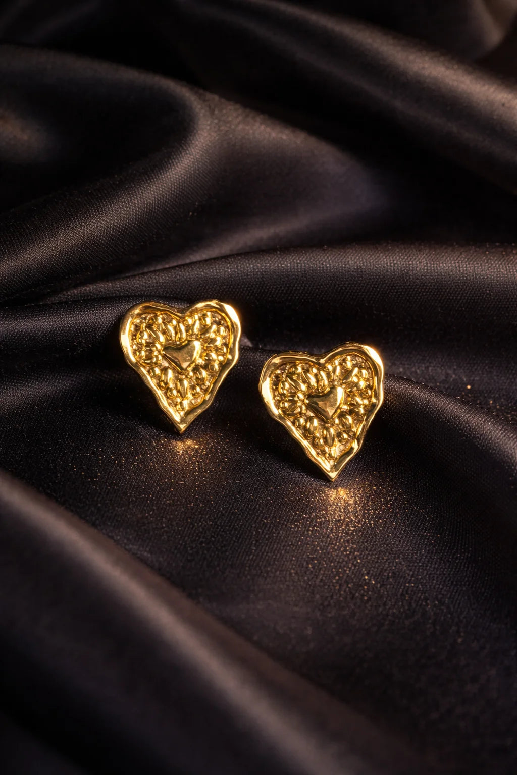 Heart stud earrings with textured gold-tone heart studs